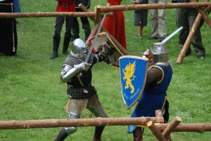 Medieval footed knights, fighting