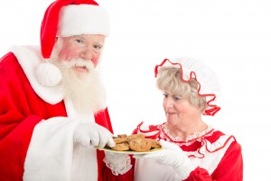 Santa and Mrs Claus with plate of cookies