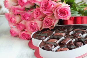 Beautiful Soft Pink Roses with a Heart Shape Box of Chocolate Candy